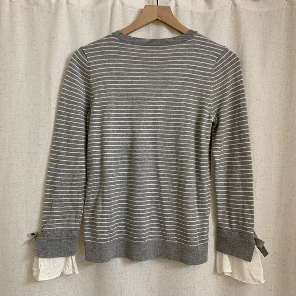 LOFT Wool Blend Gray and White Breton Stripe Longsleeve Sweater XS - Picture 2 of 5